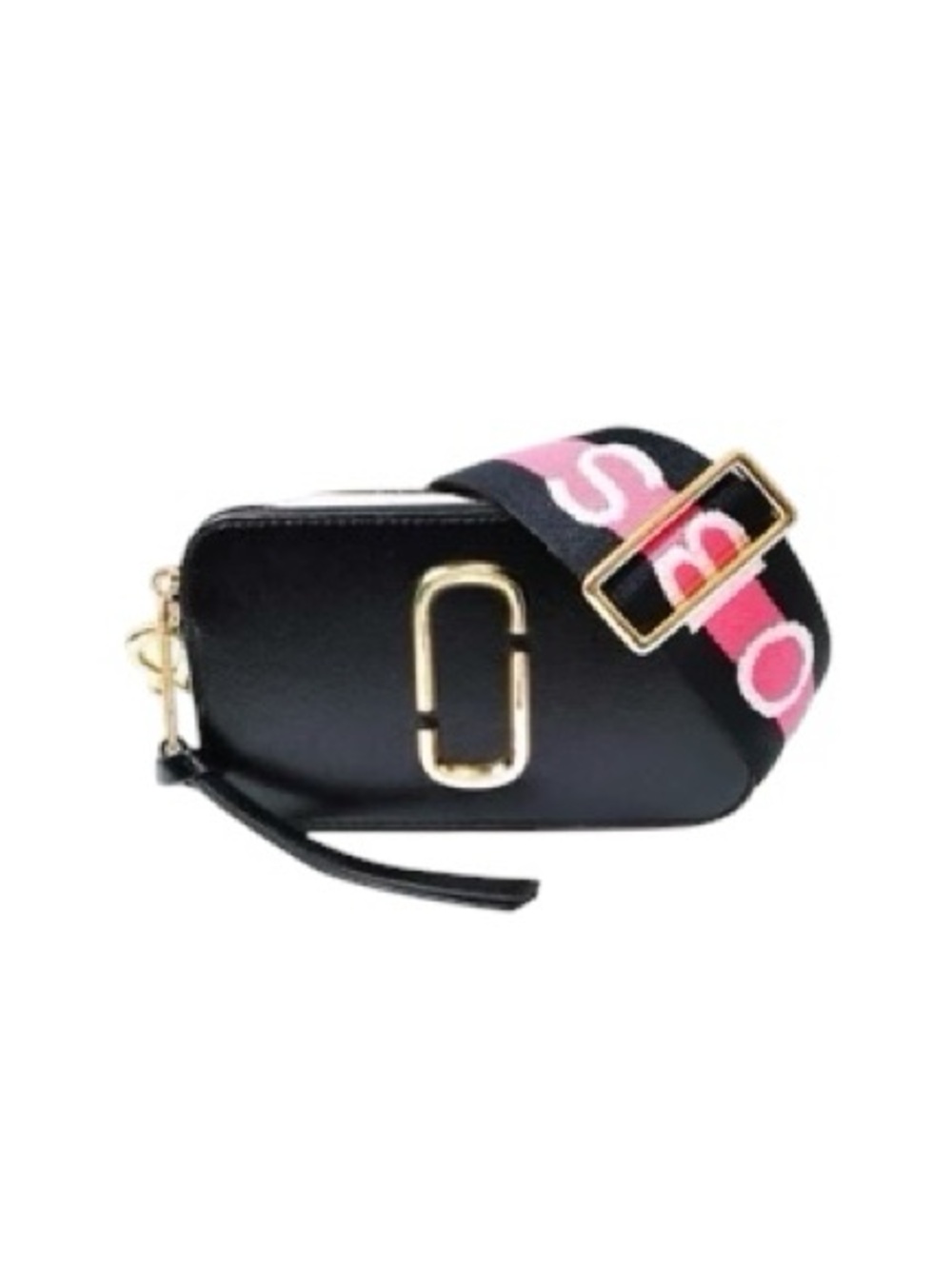 Marc Jacobs Black The Snapshot Crossbody Camera Bag with Pink Accent Strap Auth